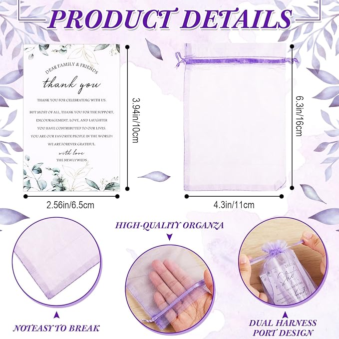 Sliner 50 Set Wedding Favors for Guests Bulk 2oz Acrylic Take a Shot We Tied the Knot Shot Glasses with Thank You Cards Organza Bags for Guest Souvenir Wedding Bridal Shower Gifts (Purple,Black)