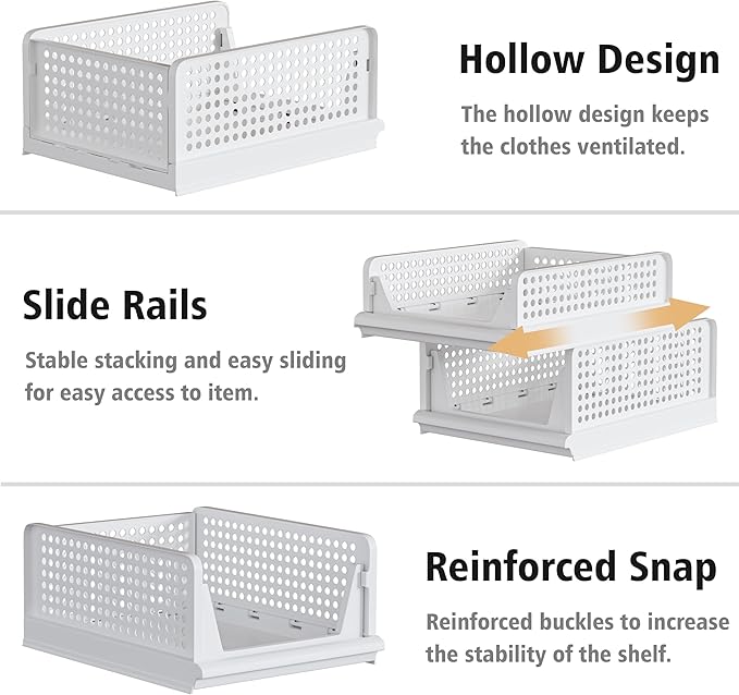 Proarea 5 Pack Stackable Plastic Storage Basket Closet Organizer Bin Foldable Clothes Organizer Storage Drawer Shelf Container for Living room Bathroom Kitchen Office (2L+3S)