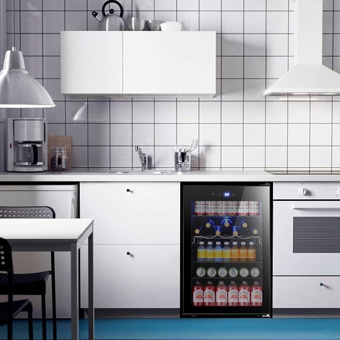 Antarctic Star Beverage Refrigerator -150 Can Mini Fridge for Soda Beer or wine,Small Drink Dispenser, For Office or Bar with Adjustable Removable Shelves，4.5 Cu. Ft. (Black)