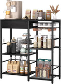 Coffee Bar with Integrated Storage,5-Tier Coffee Bar Cabinet with Drawers,Kitchen Coffee Bar Table with 2-Layer Capsule Drawer,for Living Room and Corner Kitchen Bar Table,Black