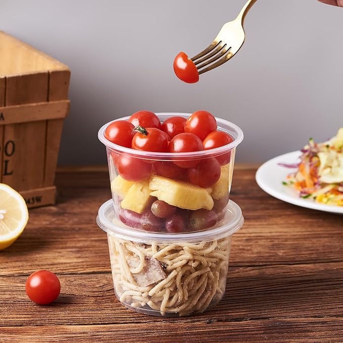 FULING [50 Set - 16 oz. Plastic Deli Disposable Food Storage Containers With Airtight Lids …
