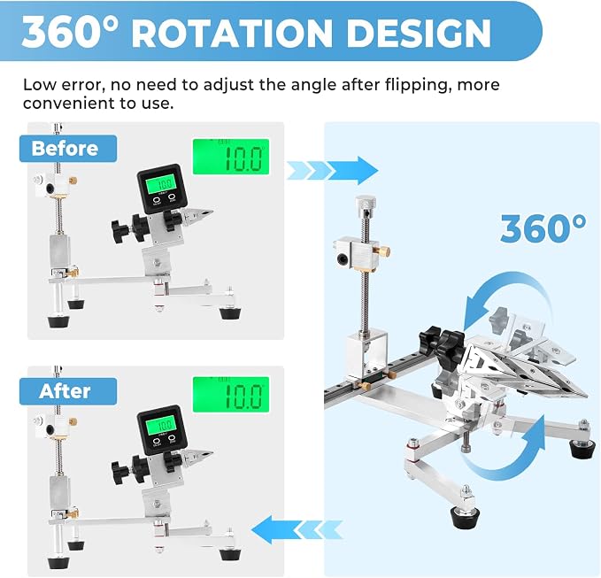 Fixed Angle Knife Sharpening System Professional Knife Sharpener with 4 Whetstones 360° Flipping Design Precision Adjustment Guided Knife Sharpener with 3 Clamps for All Types of Knives and Tools