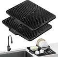 Silicone Dish Drying Mat for Kitchen Counter, Dish Drying Pad, Non-Slip Drain Pad with Built-in Drain, Heat Resistant Stone Drying Mat