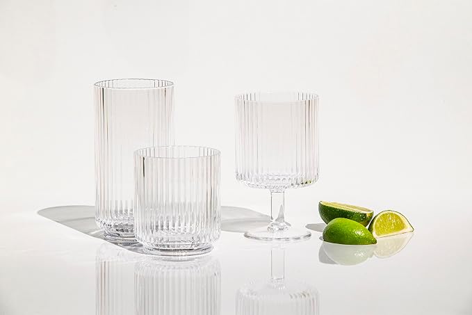 TarHong Mesa Premium Plastic Drinkware Tumbler/Double Old Fashioned, 15 Ounce, Clear, (Set of 6)