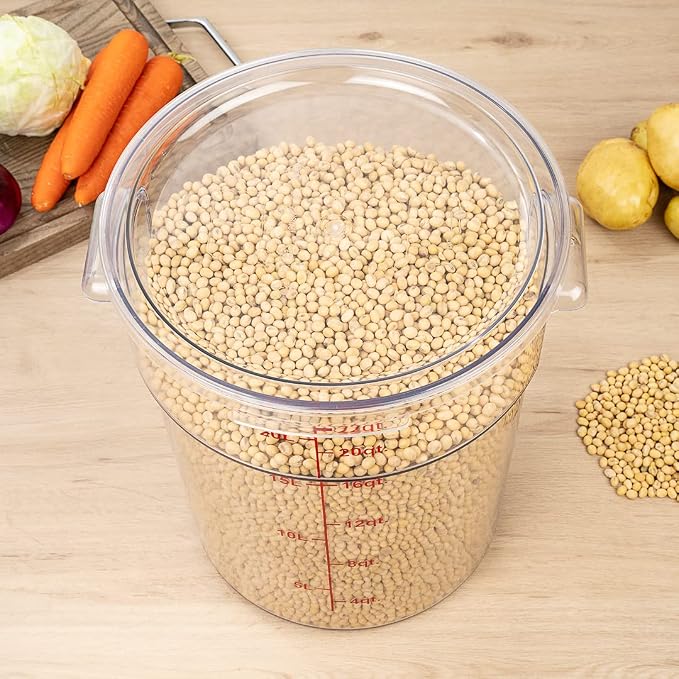 Restaurantware Met Lux 22 Quart Food Storage Containers 10 Round Commercial Storage Containers - Lids Sold Separately With Volume Markers Clear Plastic Food Prep Buckets Space-Saving Storage