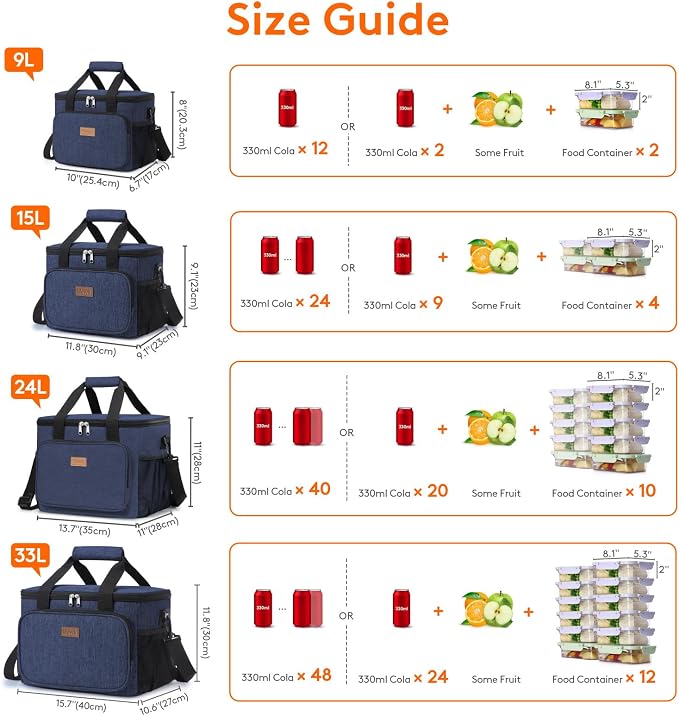 Lifewit Medium Lunch Bag Insulated Lunch Box Soft Cooler Cooling Tote for Adult Men Women, Dark Blue 48-Can (33L)