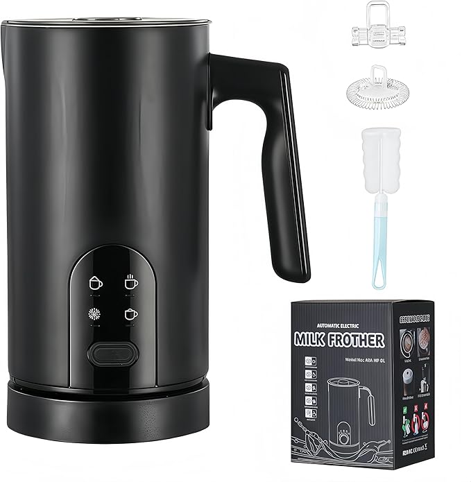 Electric Milk Frother and Steamer, 350ml/0.37QT Automatic Hot and Cold Milk Frother with 4 Modes, Foam Maker for Coffee, Latte, Cappuccino (Black)
