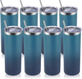 Volhoply 8 Pack Skinny Tumblers with Lid and Straw, 20oz Stainless Steel Straight Tumbler Bulk, Vacuum Insulated Coffee Mug for Home, Office, Travel, DIY (Dark Night,8 Pack)