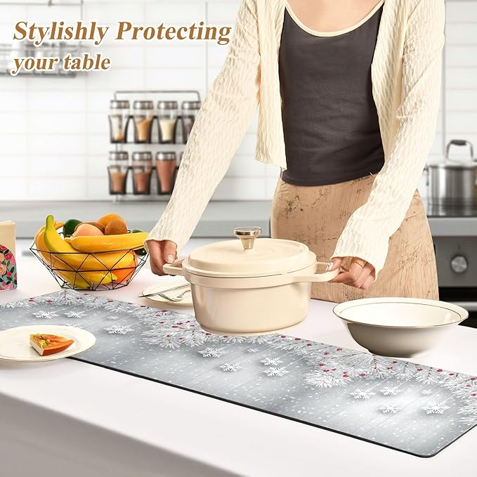 ALAZA Silver Christmas Tree Snowflake Trivet Table Runner 40 Inches Long Trivet for Hot Pots and Pans/Hot Dishes,Table Protector Heat Up to 230F, Decorative Hot Plates Mat for Kitchen Countertop