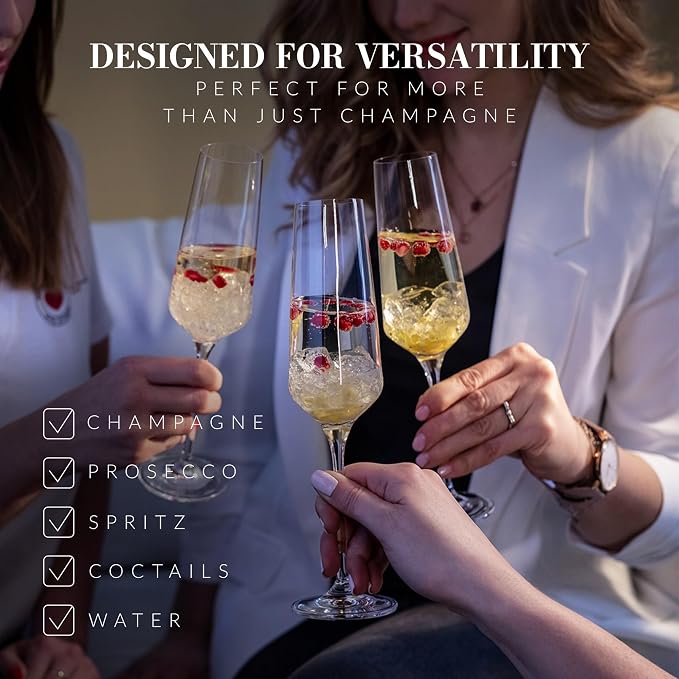 KROSNO Crystal Champagne Flute Glass | Set of 6 | 6.1 oz | Avant-Garde Collection | Perfect for Home, Restaurants and Parties | Dishwasher Safe