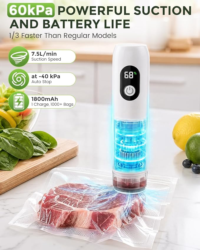 Compact Vacuum Sealer for Food (Vacuum Sealer Machine + 30 Reusable Vacuum Bags) Powerful Handheld Vacuum Sealer Machine, Seal Meal Saver, Portable Food Sealer