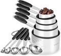 Measuring Cups and Spoons Set: U-Taste 18/8 Stainless Steel 10 Pieces Metal Stacking Kitchen Baking Cooking Food Measure Set 5 Cups 5 Spoons with Strengthened Weld Joints (Black, Upgraded Version)