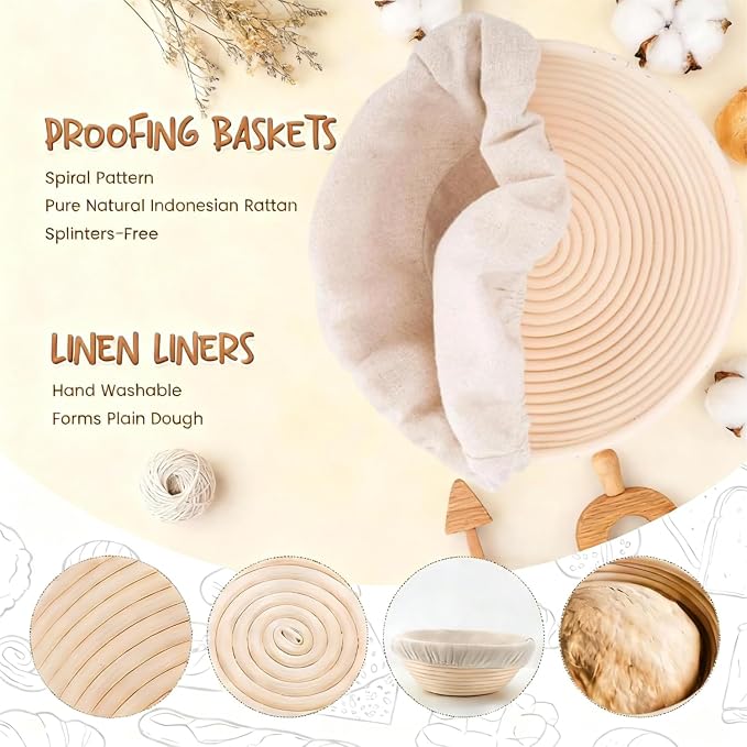Sourdough Tools Kit, Sourdough Bread Baking Supplies, 9" Round Banneton Bread Proofing Basket, Starter Jar, Ideal Gifts for Bakers Women Mom Wife