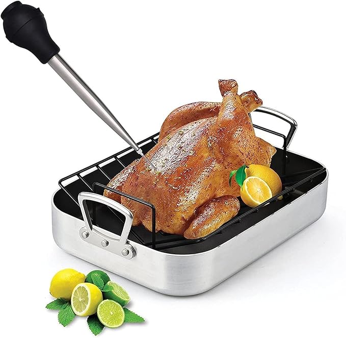 Turkey Baster and Poultry Lifters fork Set of 2. Food grade stainless steel and BPA-Free Silicone. Dishwasher-Safe