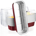 EUSOAR Mini Loaf Pans with Lids, 25pcs 6.8oz 6.5"x2.5"x1.2" Disposable Aluminum Foil Ramekins Cupcake Liners Tin with Lids，Cupcake Baking Cups Containers, Cheesecake Creme Brulee Ramekins Pan-Wine Red