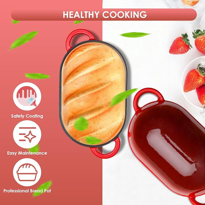 LIFERUN 2.5qt Enameled Cast Iron Dutch Oven for Sourdough Bread Baking, Oven Safe Dutch Oven Pot with Lid, Non-Stick Bread Oven Pot, Red
