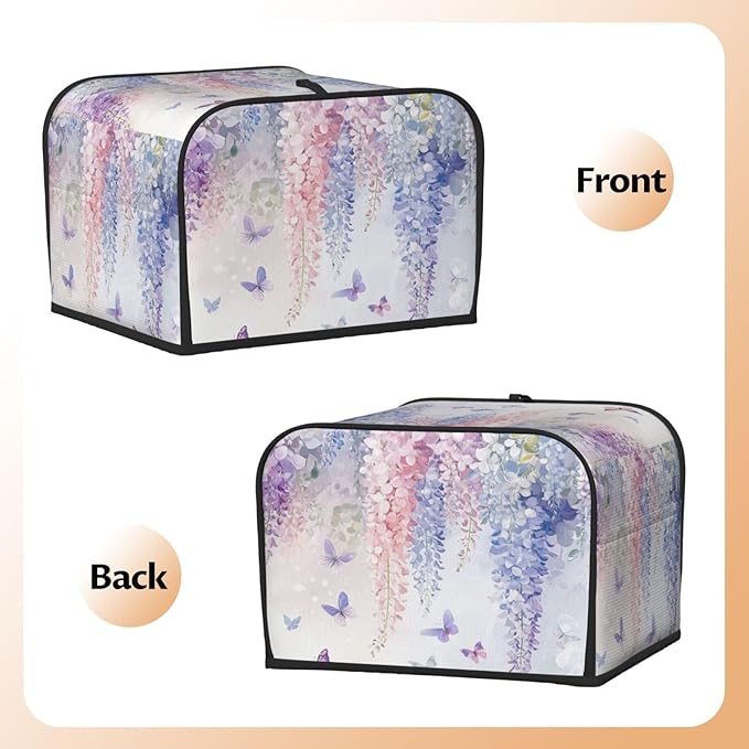 Toaster Cover 4 Slice Botanical Flower Butterfly Kitchen Small Appliance Covers with Pockets Dust and Fingerprint Protection