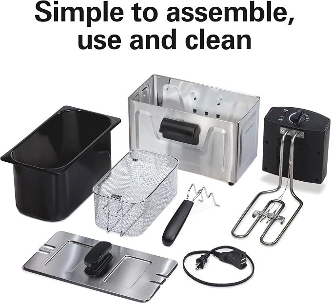 Hamilton Beach Family Style Electric Deep Fryer With Basket | 3 Liter / 12 Cup Oil Capacity | 1500 Watts | Lid | Easy Detach Magnetic Cord | Stainless Steel | 35220G
