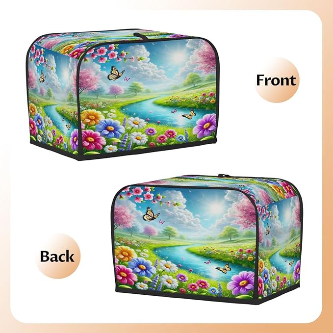 Spring Flower View 2 Slice Toaster Cover Dust And Fingerprint Bread Maker Cover Bakeware Protector Washable Appliance Covers Kitchen Accessories For Home Kitchen Women Gift