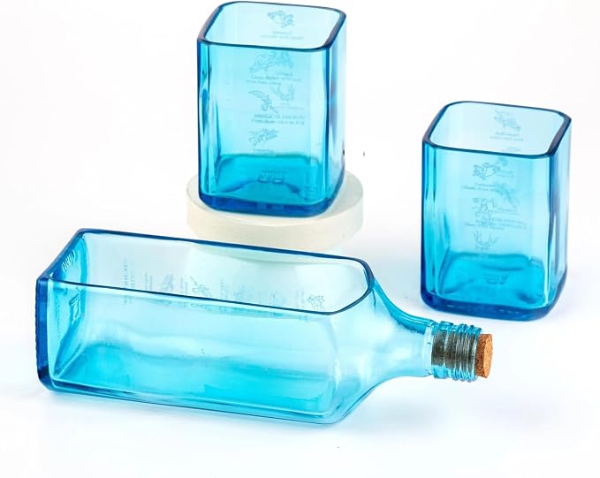 Upcycled Bombay Sapphire Gin Glasses and Platter Set of 3 with Premium Gift Box | Eco-friendly Glasses for Drinks, upcycled from Gin bottles | Ideal for Gin, Whiskey, Cocktail Nibbles and Finger Food