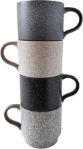 14oz Classic Stackable Ceramic Coffee Mugs, Assorted Colors - Set of 4 Space Saving Durable Stacking Cups with Speckled Finish