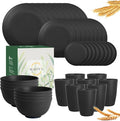 Wrova Wheat straw dinnerware sets of 40-10 inches plates,9 inches plates,6inches snack plate,26oz bowls,12oz cups - Unbreakable plates and bowls sets microwave safe and dishwasher safe. Black
