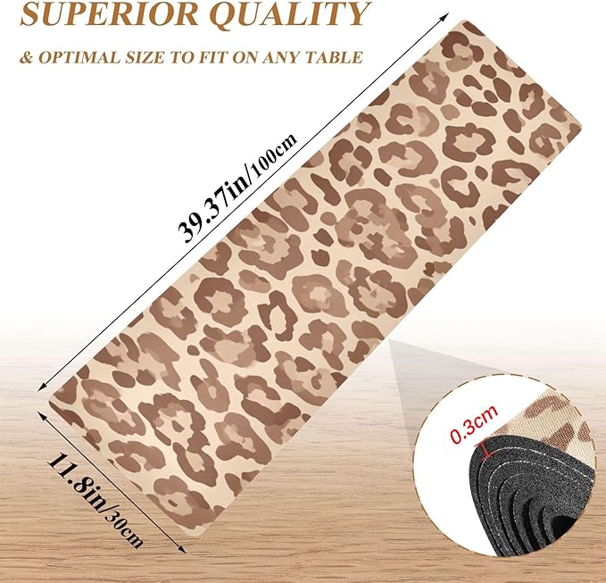 Light Brown Leopard Print Trivet Table Runner Heat Resistant 230F for Hot Dishes Pots Plates Kitchen Dining Table Protector Decorative 39.37 X 11.8 Inch