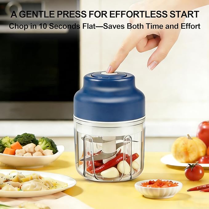 Kuars Gvni Garlic Chopper Wireless Electric Garlic Mixer with Press High-Speed Blending 11.26oz Rechargeable Portable Blender for Kitchen (Blue)