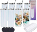 Glitter Sublimation Tumblers 20 Oz Skinny Straight, 8 Pack Stainless Steel Sublimation Glitter Shimmer Tumbler Blanks, Individually Boxed, White