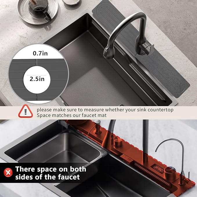 Stone Faucet Mat for Kitchen Sink, Diatomite Fast Drying Absorb Moisture Tray, Prevents Water Buildup, Durable Anti-slip Splash Guard Sink Protector (Dark Gray, 23.7"x4")