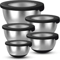 KITEISCAT Stainless Steel Mixing Bowls with Lids – Set of 5 Large Nesting Metal Bowls for Kitchen, Baking, Cooking, Food Prep & Storage, Non-Slip Base, Dishwasher Safe,Black