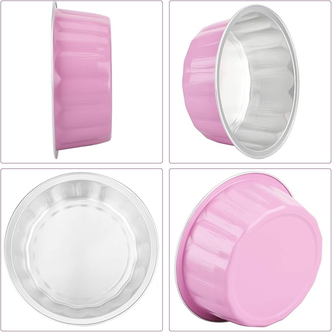 Beasea Aluminum Cups for Baking, 8 oz 100 Pack 3.9" 235ml Disposable Ramekins Bake Ramekin Cup Muffin Cupcake Baking Mini Pudding Cups for Party Wedding Birthday - Pink