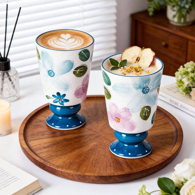 KAMMAK Ceramic Mug - Hand-Painted Coffee and Tea Mug - 400ML Vintage Breakfast Cups - Cute Mugs for Women - Ideal for Birthday - Afternoon Tea & Housewarming Gifts, GX016