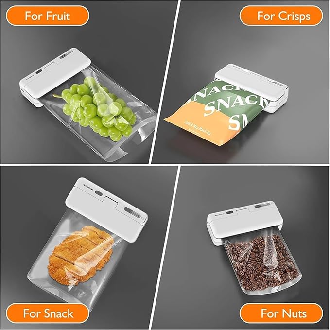 Food Vacuum Sealer, Mini Plastic Bag Sealer Heat Sealing Machine Food Packaging Bags Clip Handheld Rechargeable(White)