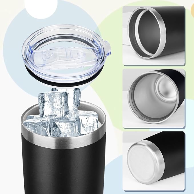 20oz Tumbler with Lid Stainless Steel Insulated Tumblers Travel Coffee Tumbler Bulk Double Wall Vacuum Insulated Water Cup Gifts for Christmas Women Men Her Him Home Office(Black, 6pack)