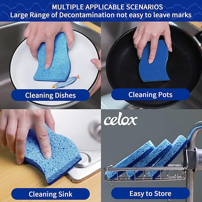 CELOX 36 Pack Non-Scratch Dish Sponge and Dish Scrubber with Soap Dispenser for Pots, Dishes, Bowls