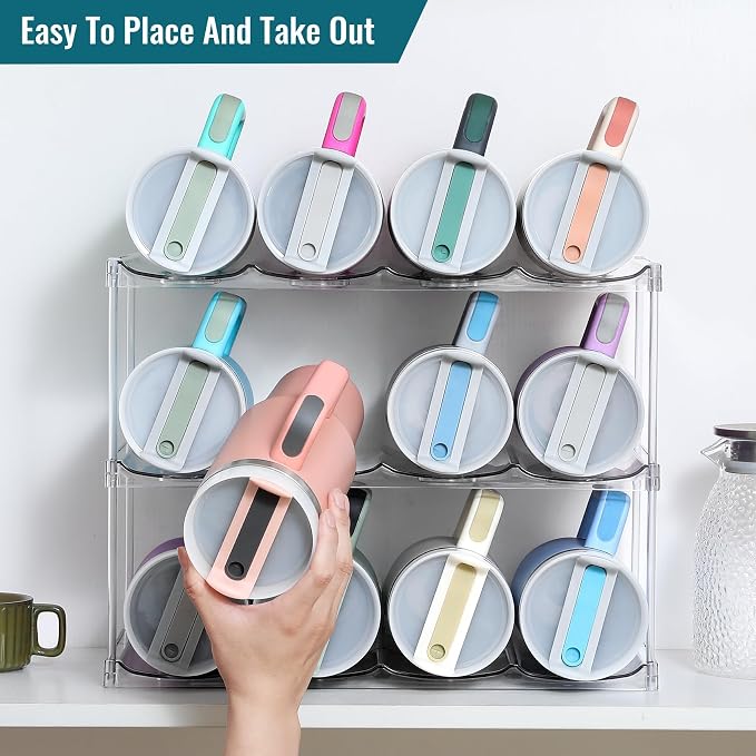 Design for Stanley 40 OZ & Large Bottles & Tumblers with Handle - Acrylic Water Bottle Organizer - Stackable Clear Wine Rack Cup Holder for Home Kitchen Pantry Shelf Countertop Cabinet, 3 Tier Hold 12