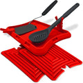 Nottadrip Silicone Spoon Rest for Stove Top - Kitchen Spoon Rest for Countertop, Ladle Holder, All in 1 Serving Station, Elevate Handles, Drip to Tray, Mess Free - 5PC Trivet Set - Red
