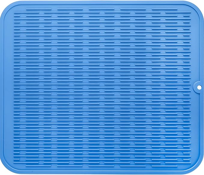 MicoYang Silicone Dish Drying Mat for Multiple Usage,Easy clean,Eco-friendly,Heat-resistant Silicone Mat for Kitchen Counter or Sink,Refrigerator or Drawer Liner Lichen BlueL 2XL 24 inches x 18 inches
