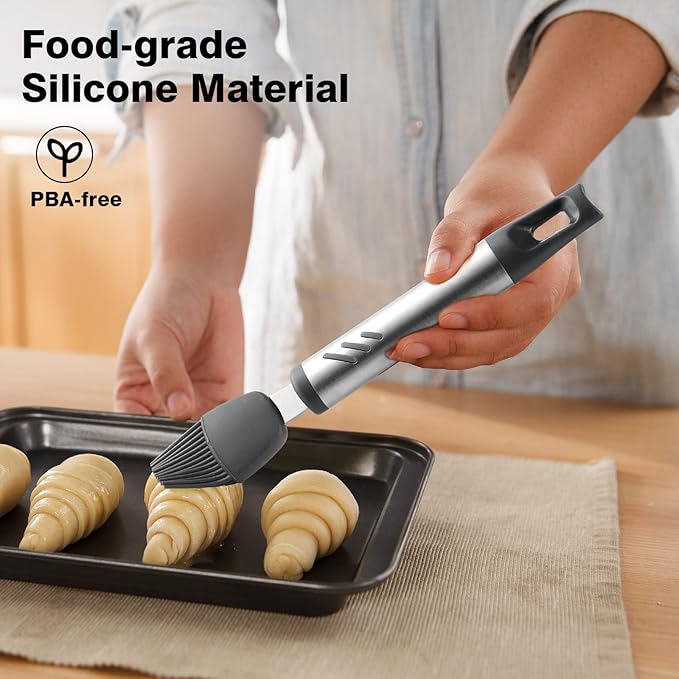 Silicone Slotted Turner Fish Spatulas for Nonstick Cookware, and Silicone Pastry Brush for Baking Barbecue, Comfortable Grip, Dishwasher Safe