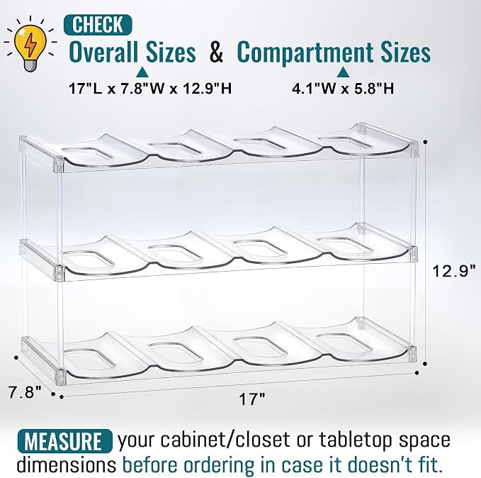 Design for Stanley 40 OZ & Large Bottles & Tumblers with Handle - Acrylic Water Bottle Organizer - Stackable Clear Wine Rack Cup Holder for Home Kitchen Pantry Shelf Countertop Cabinet, 3 Tier Hold 12