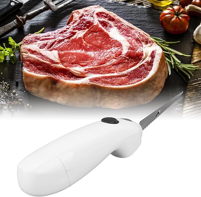 Electric Steak Knife,Cordless Battery Powered Turkey Carving Knife Stainless Steel Serrated Steak Knives Electric Fillet Knife for Carving Meats Poultry Bread