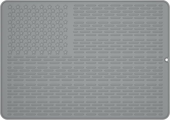 AWINNER Silicone Electric Stove Cover Mat,Ceramic Stove Heat Resistant Glass Cooktop Flat RV Range Stovetop top Protector,XL Dish Drying Mats for Kitchen Stars Stripes Design (Silicone Gray, 28"x20")