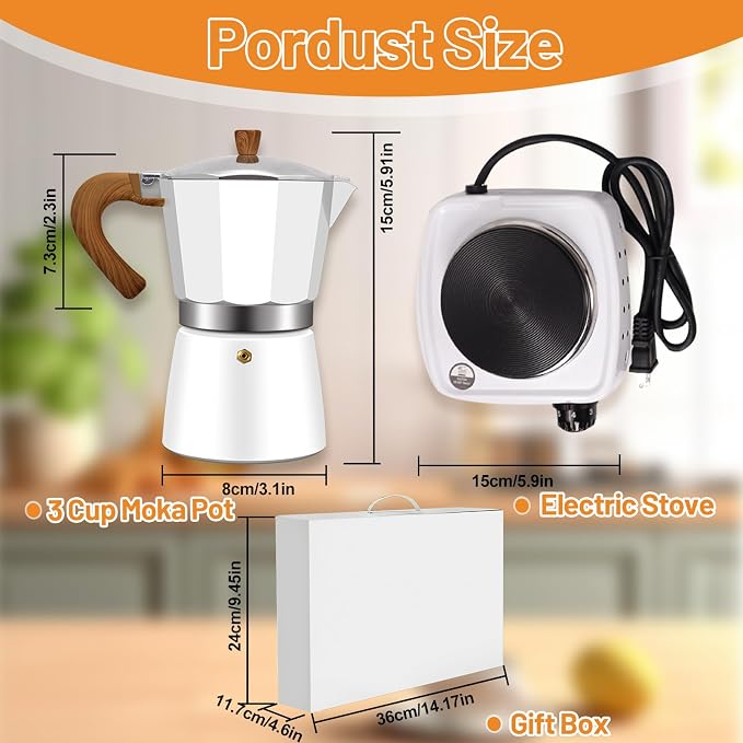 2-in-1 Aluminum Moka Pot Set with Electric Stove Classic Stovetop Espresso Coffee Maker 150ml 5oz Mocha Express Portable Gift Camping Travel Preferred Cafe Italian Cuban Café Brewing 3 Cup