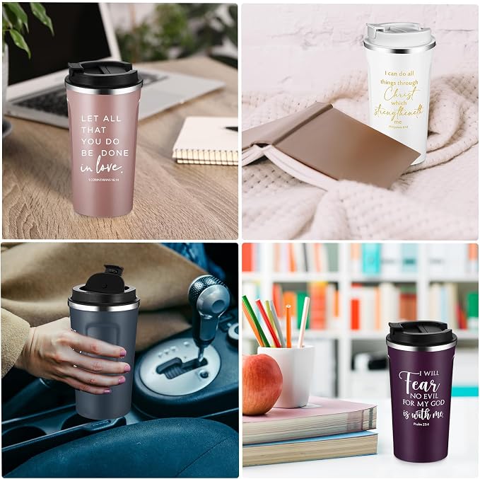 Meanplan 10 Set Christian Gift Bible Verse Tumbler 17oz Coffee Cup Religious Gifts Bulk Christian Tumblers for Women Men Vbs Church Party Favors Sunday School Back to School (Multicolor, Bible Theme)