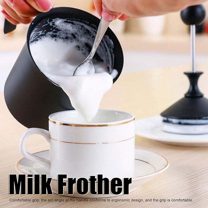 Milk Frother Cup 400cc, Compact Finely Foamed Milk Frother Pitcher, Easy to Clean Metal Cup for Frothing Various Milks, Comfortable Grip Design