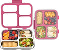 Stainless Steel Bento Box for Kids with Silicone Container, 4 Compartment Metal Lunch Box Kids Adults, Removable Silicone Seal & Clear Lid, Leak Proof Food Storage Container for Meal(Pink)