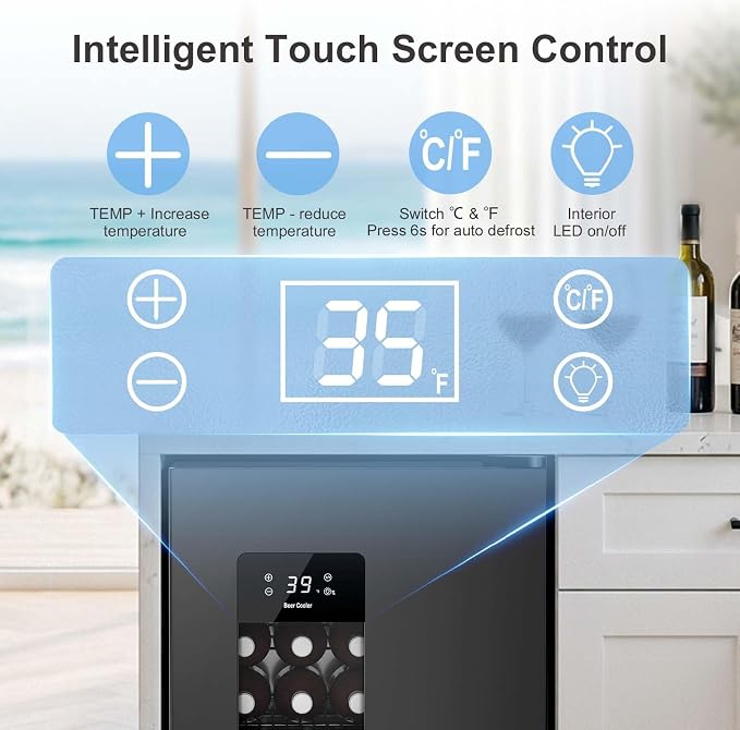 Antarctic Star Auto Defrost Beverage Refrigerator, 130 Can Mini Fridge with Glass Door &Adjustable Shelves, 21-50°F Temp Control,Beverage Cooler for Soda, Beer, Wine, Home Bar, Office, 3.2 Cu.Ft