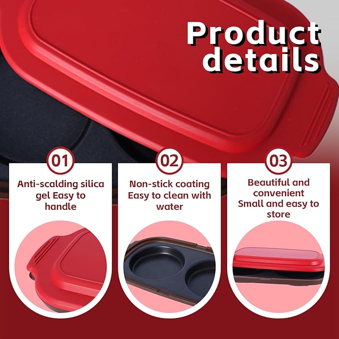Quick-Heat Microwave Egg Cooker, Portable Poacher/Fryer Egg, Egg Cooker for Breakfast Sandwiches Maker for 2 Eggs, for Kitchen, Travel, Gifts Dishwasher-Safe (red)