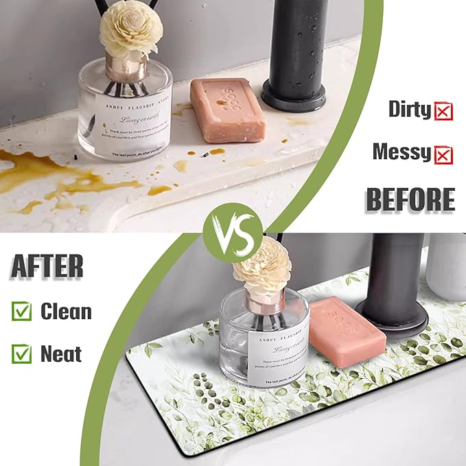 Sink Faucet Absorbing Mat, 2 Pack Drying Mat Around Faucet Sink Splash Guard Behind Faucet Sinkmat For Kitchen Bathroom Island Rv 15 * 5.5 Inch (38 * 14 cm)